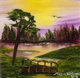 Feeling of Life - Sunrise, Tree and River Painting - Framed Original Oil by Maria Williams