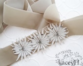 Vintage snowflake applique sash with vintage Swarovski crystals, finished with a velvet sash.  Ready to ship.
