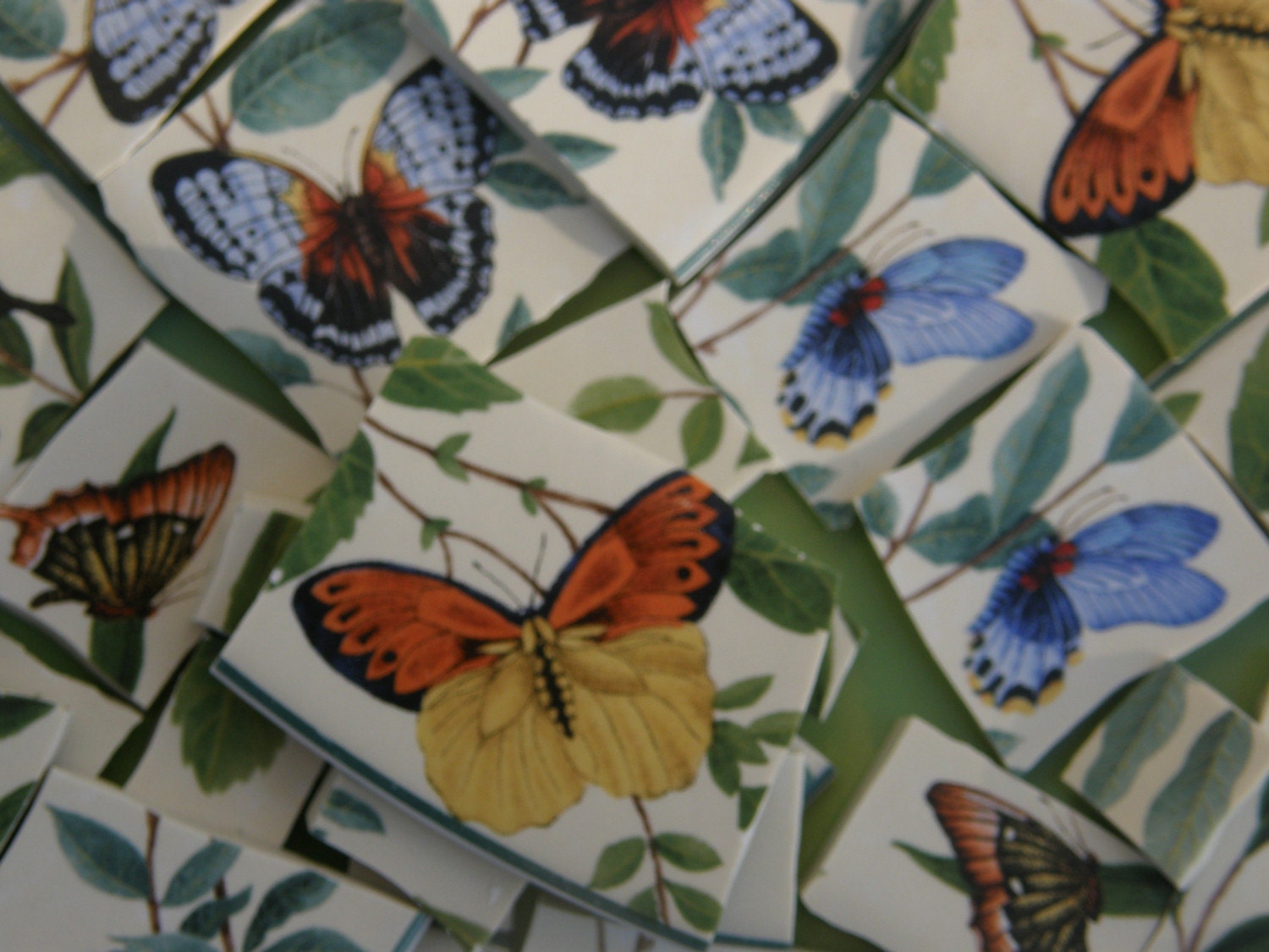 Sakura Butterfly Mosaic Tiles w/ Large Focal Art Tile