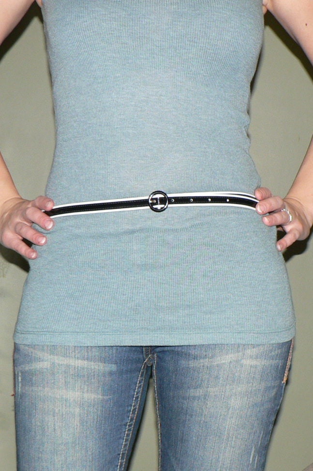Vintage Ladies Black and White SKINNY BELT, Spring Summer Accessory Classic Dress Shirt