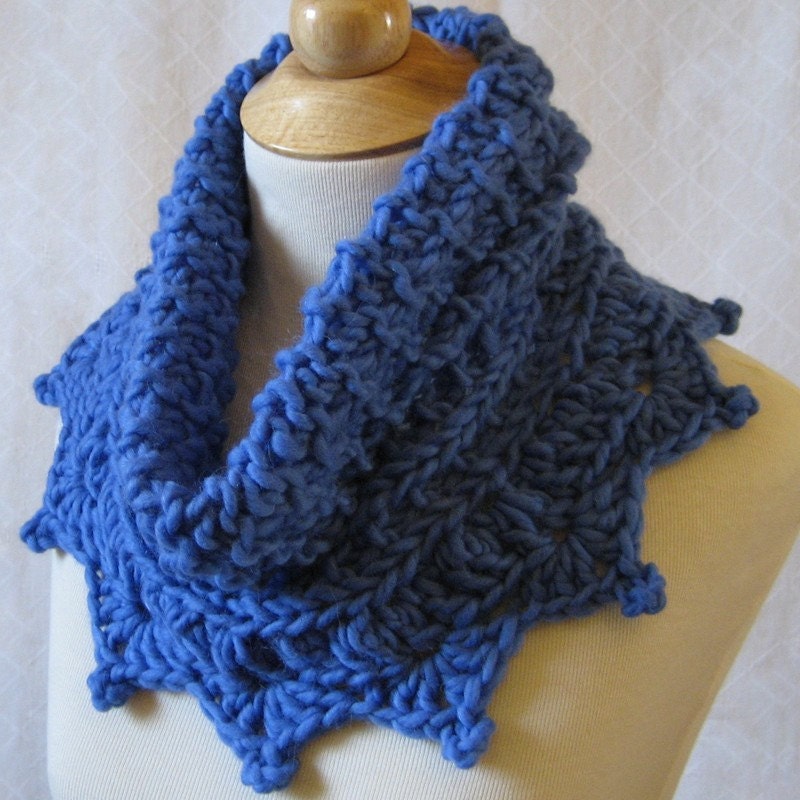 Fiber Art Knit Scarf Cowl Capelet - Soft Blue Chunky Alpaca Crochet