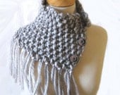 Fringed Hand Knit Gray Cowl Capelet  Luxurious Chunky Wool