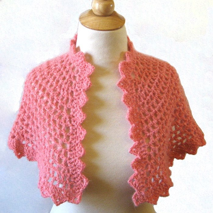 Pink Crochet Lace Capelet Luxury Angora Wedding Mother's Day Gift