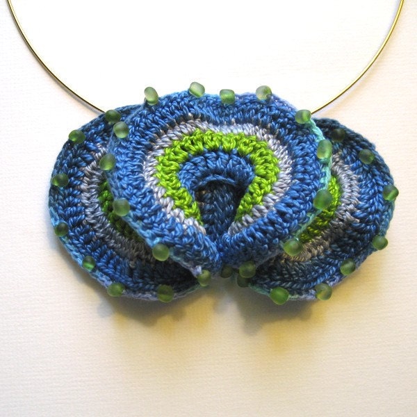 Crochet Beaded Necklace - Ocean Swirls - Blue Green Mother's Day Gift
