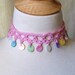 Crochet Lace Choker Necklace - Pink Cotton and Pearls Valentine, Birthday or Bridal Gift