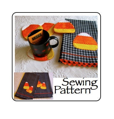 Fall Spice Candy Corn Coaster Towel Set  instant downloading