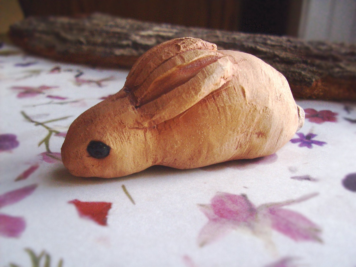 Shy Stoneware Rabbit Sculpture