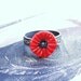 Pretty Scarlet Red Porcelain Poppy Flower Adjustable Ring in Sterling Silver Plate