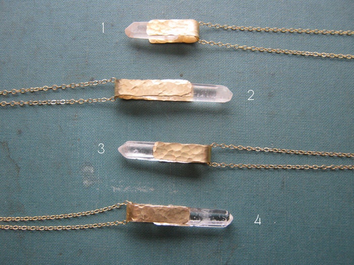 Quartz Crystal Point Necklace - Brass bail, gold-filled chain