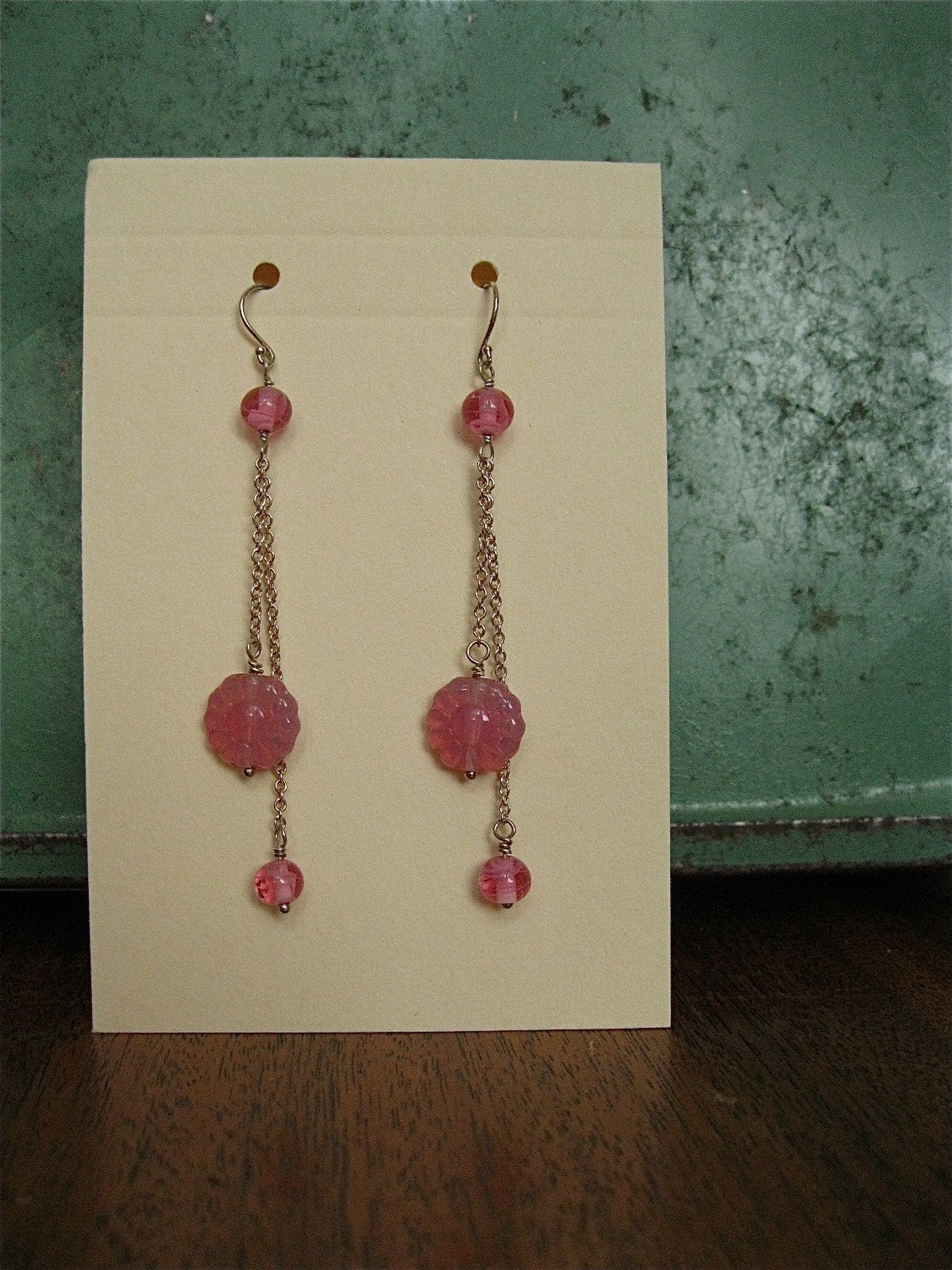 vintage modern pink flower dangle earrings
