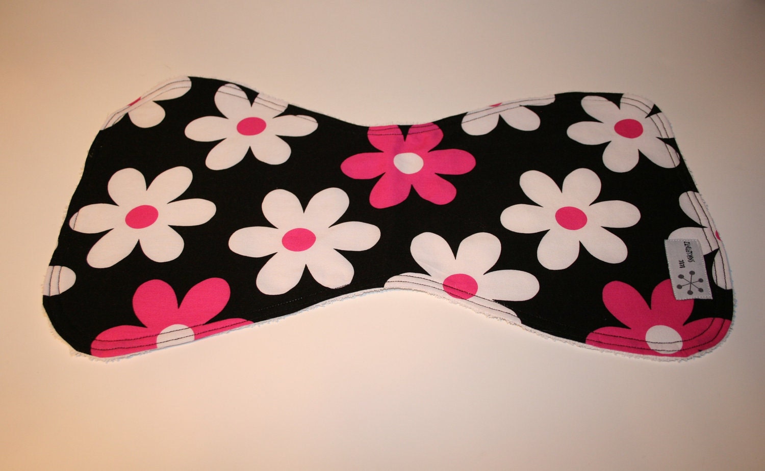 BABY GIFT SET - Hot Pink Daisies on Black Burp Cloth and Changing Mat Gift Set