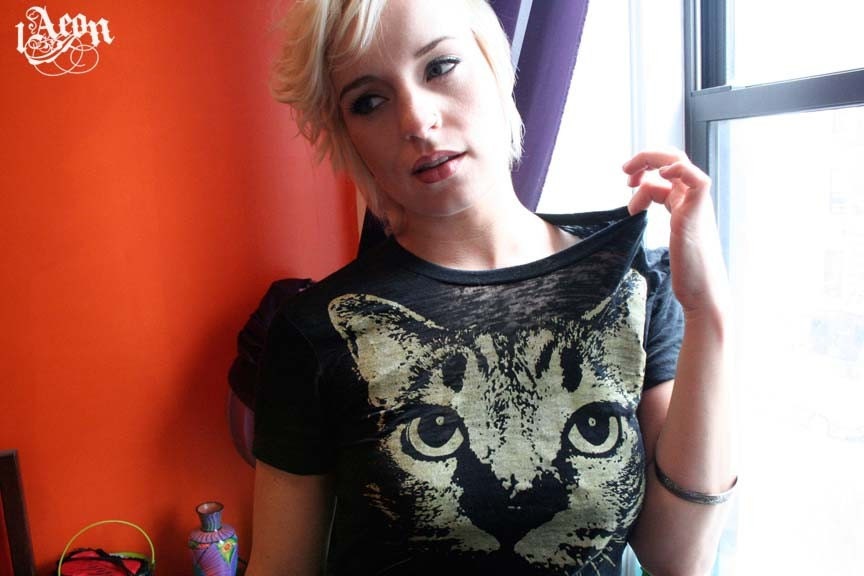 1AEON Soft burnout tee with Golden Cat - women's S, balck tee, black cat t, cat t shirt