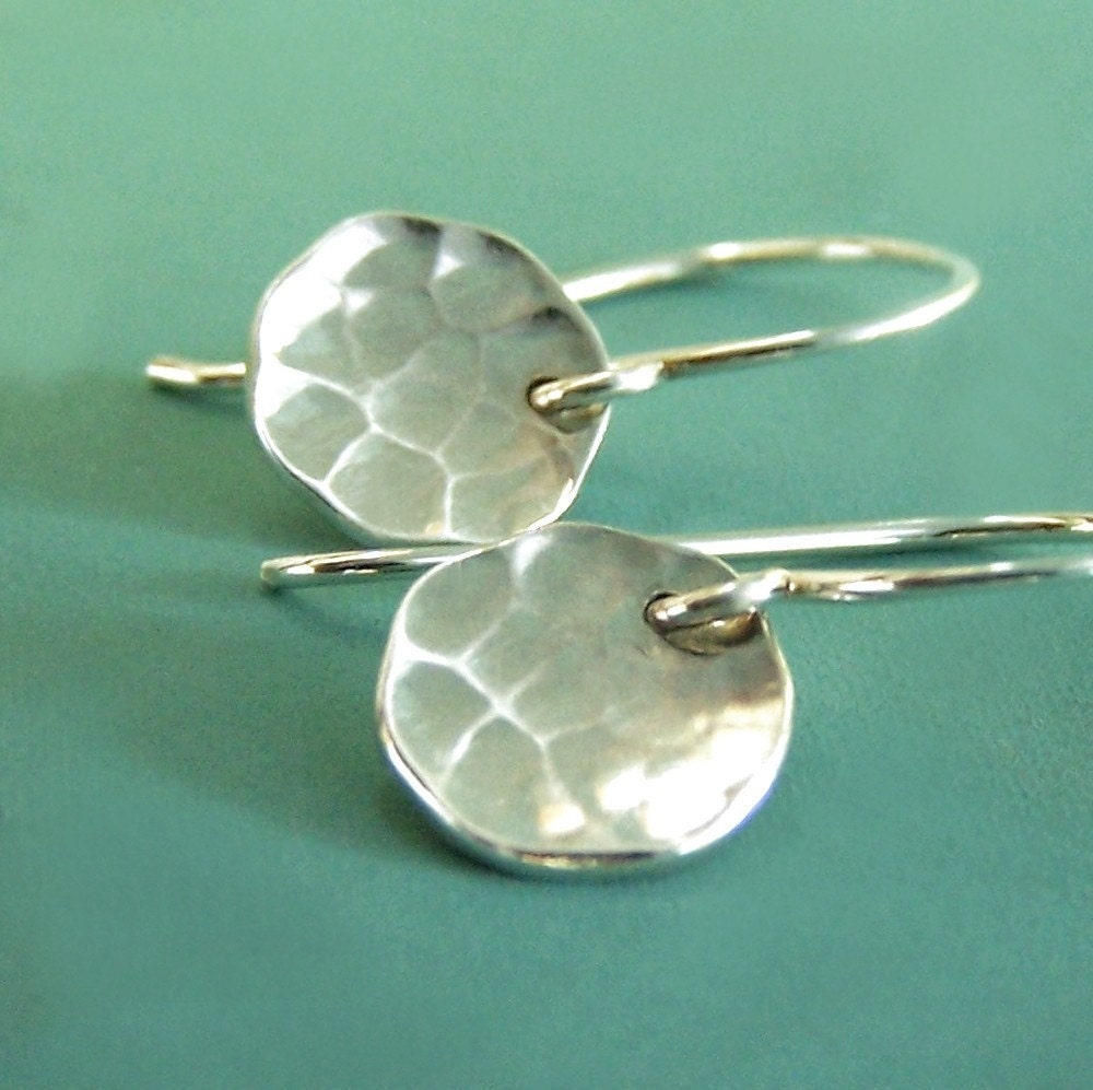 Sterling Silver Hammered Earrings - Tiny Pool Earrings