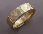 Yellow Gold Wedding Ring - Hand Hammered 14k Recycled Gold - 5 mm