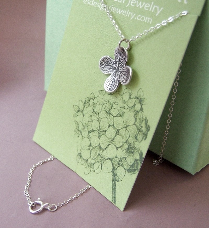 Sterling Silver Flower Necklace - Dark Hydrangea Blossom