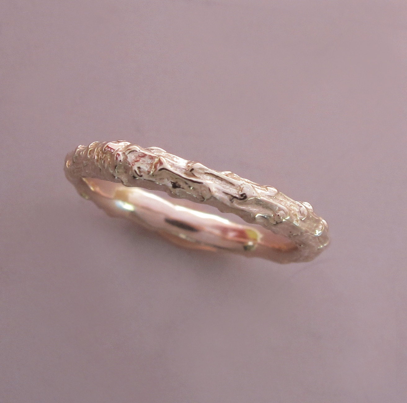 14k Rose Gold Twig Wedding Ring - Narrow Pine Branch