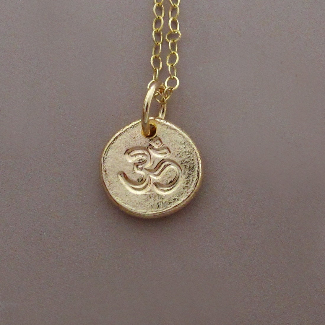 Tiny 14k Gold Om (Ohm) Necklace - Pebble