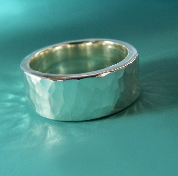 Sterling Silver Hammered Wedding Rings - Hand Hammered Recycled Sterling Silver - Set of Two