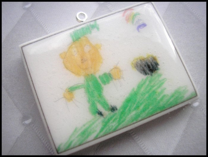 Children's Artwork Pendant Necklace - Your Childs Art on Clay - Polymer Clay Pendant
