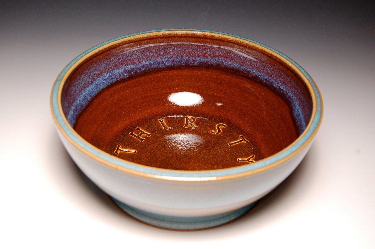 Large Dog Water Dish - Brown and Teal Pottery