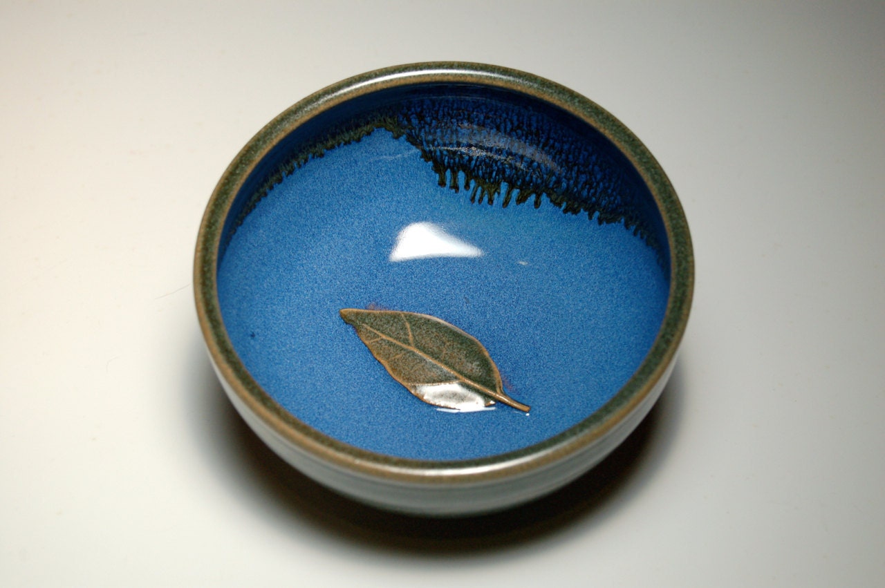 Pair of Leaf Cereal Bowls - Hand-Thrown Blue and Green Pottery