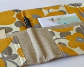 Linen Stationery Organizer, Coupons, Passports- In Touch Clutch (tm) in Amy Butler Mustard Morning Glory