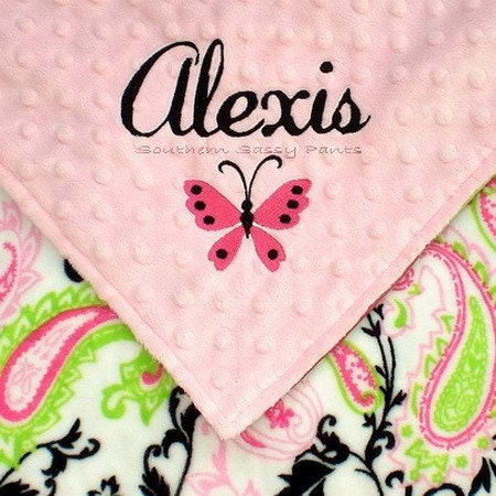 Baby Girl Minky Blanket , Security Blanket for Baby Girls Personalized