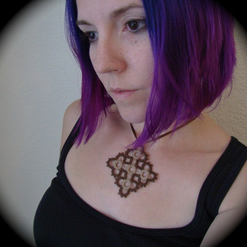 Tatted Lace Pendant - Cross Of Ambrosius - Sepia Edition