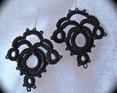 Tatted Lace Earrings in Black - Art Nouveau