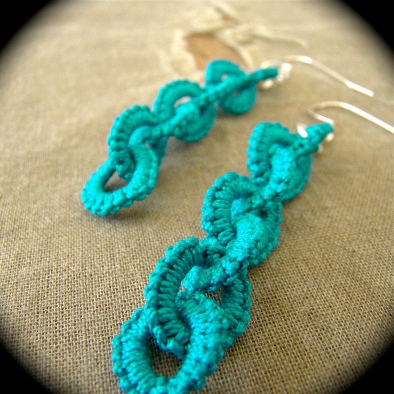 Tatted Lace and Chain Earrings - The Twenty - Ocean Teal