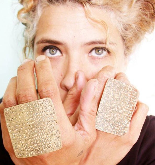 wear a book on your hands - jabberwocky ring set - red brass