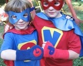 2 Superhero Capes Costume or Princess Costume 2 kids Cape 2 Tees 2 Mask and 2 pairs of Gloves Il_170x135