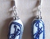 RectangularPorcelain Blue & White Chinese Character Earrings