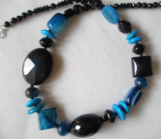 Black Onyx and Blue Agate Necklace