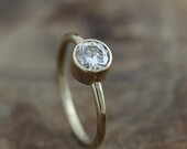 6mm moissanite engagement ring, recycled 14k yellow gold, eco friendly wedding ring