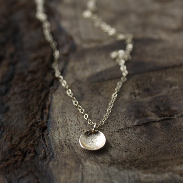 stardust 14k gold circle domed necklace, diamond dust texture, eco friendly