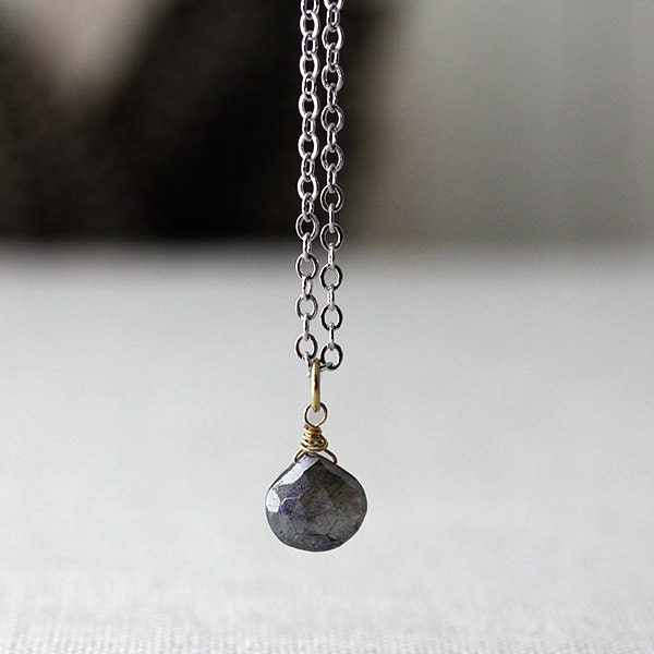 labradorite 14k gold and oxidized sterling silver necklace, eco friendly