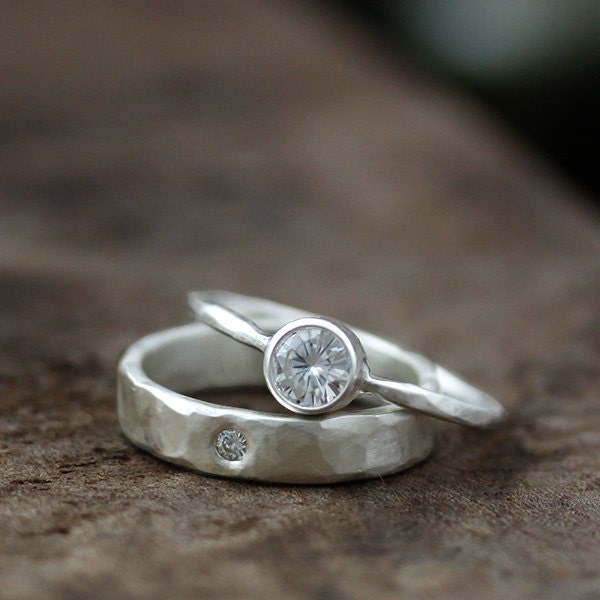 sterling silver diamond band, eco friendly carved ring, wedding ring