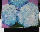 Blue Hydrangeas original  mini painting on Canvas with Easel
