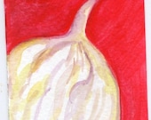 Garlic watercolor painting original, Bulb, ACEO garlic art