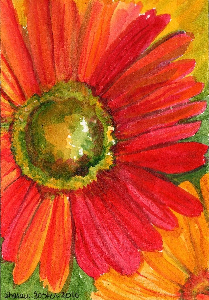 Original Red Gerbera Daisy Painting watercolor by SharonFosterArt