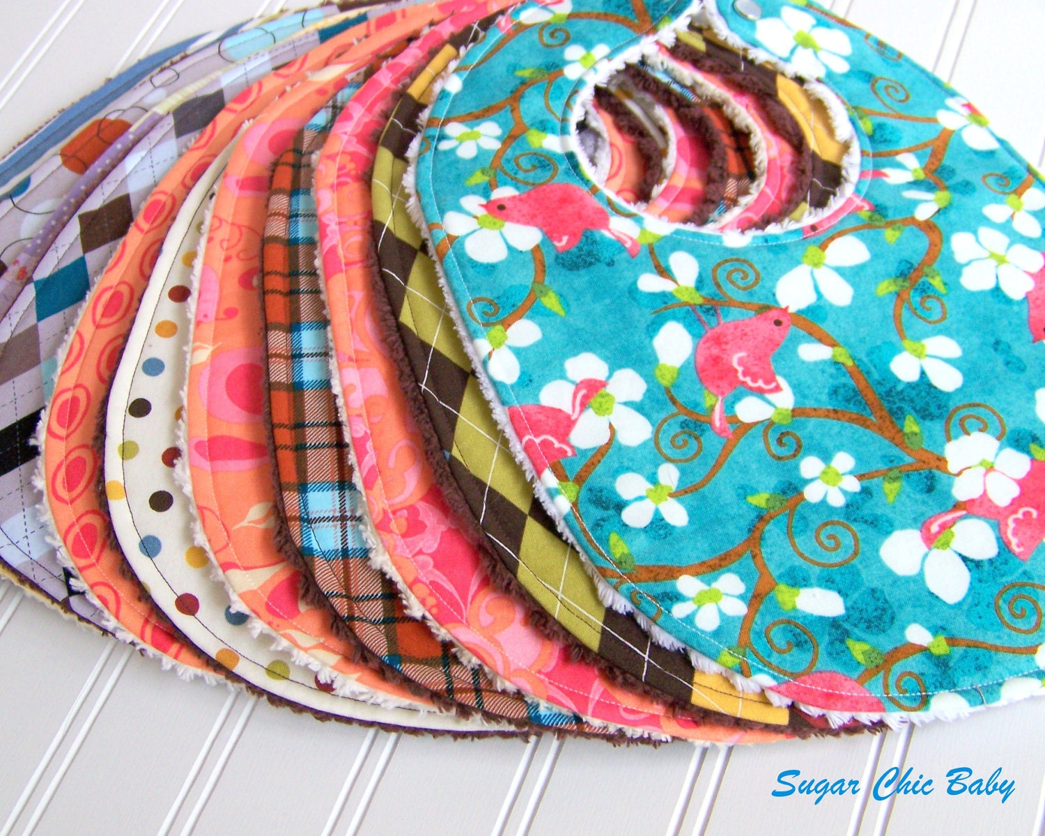 DESIGN YOUR OWN -  2 Bibs and 2 Burp Cloths Set   -  Gender Neutral For Baby Boy or Girl - Choose your fabric