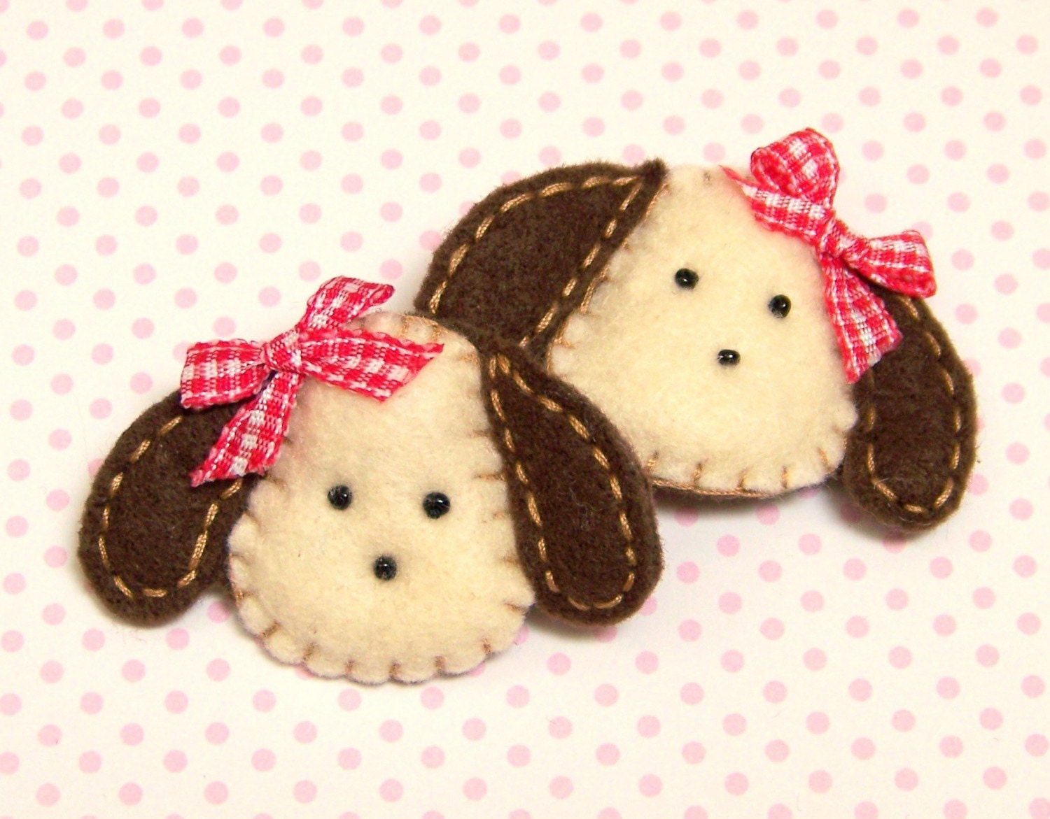 Felt Hair Clips  -   Chocolate Labs   -   Red Gingham Puppies