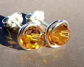 6mm Topaz Swarovski Crystal Post Earrings Wire Wrapped in Sterling Silver Stud Earrings Topaz Studs