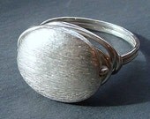 Sterling Silver Oval Statement Ring Bead Brushed Satin Finish Ring Wire Wrapped in Sterling Silver Metal Ring