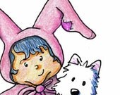Matted ORIGINAL Art Bunny and Bauble Westie Terrier Dog