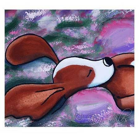 ORIGINAL Painting HOUND Puppy Dog Art on TULIP Quilt