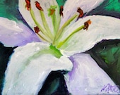 Original White Lily Painting Acrylic Art 5x7 Floral Expressionism SALE