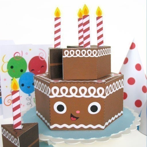 Happy Birthday Chocolate Cake Party Playset Printable Paper Craft PDF