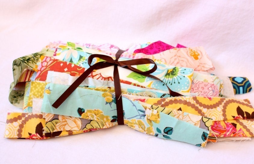 Large Fabric GRAB BAG of Designer Strips and Scraps. Perfect for String Quilts and Log Cabin Blocks.